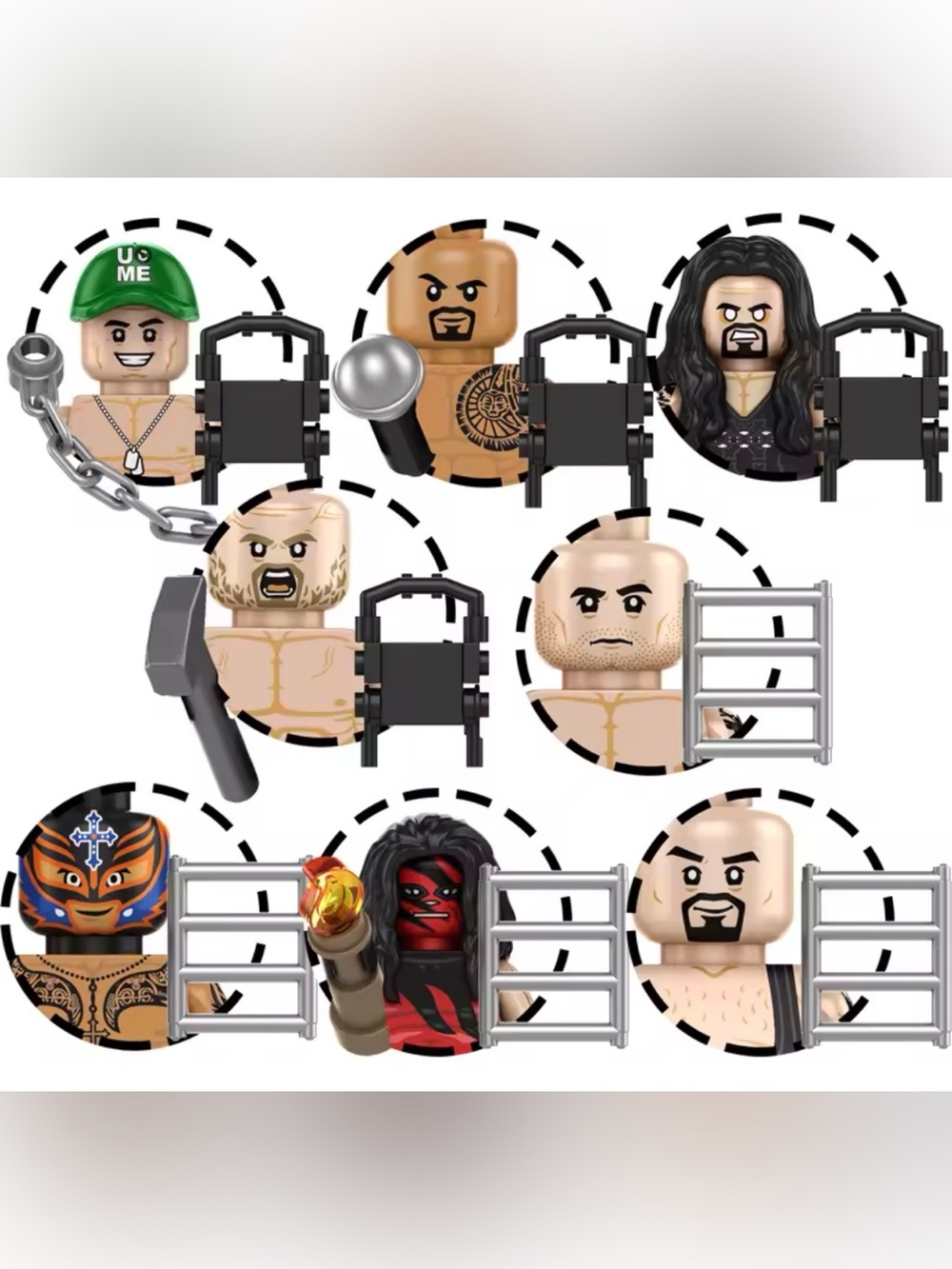 Custom WWE  - Set of 8 Mini Figures